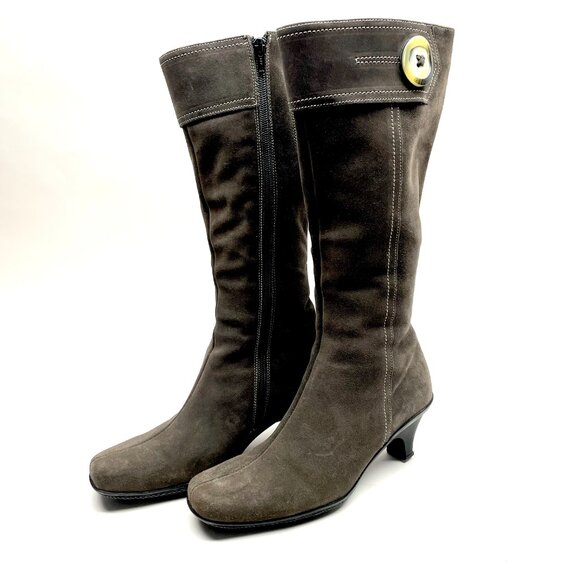 La Canadienne heeled boots grey suede side zipper button detail - Picture 3 of 9